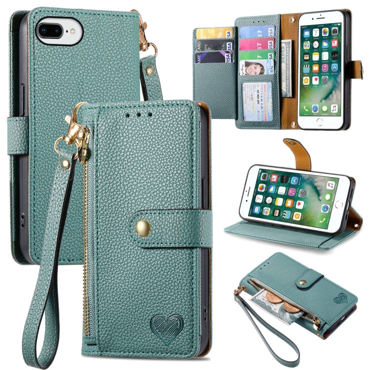 Custodia per telefono in pelle con cordino Love Zipper, For iPhone 7 Plus / 8 Plus, For iPhone 6 Plus / 6s Plus, For iPhone 6 / 6s