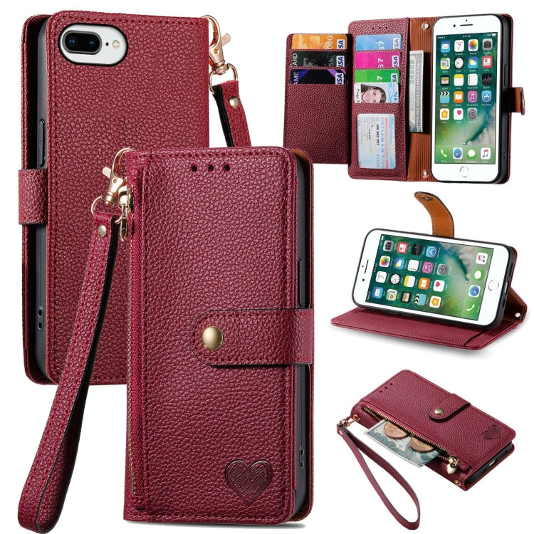 Custodia per telefono in pelle con cordino Love Zipper, For iPhone 7 Plus / 8 Plus, For iPhone 6 Plus / 6s Plus, For iPhone 6 / 6s