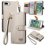 Custodia per telefono in pelle con cordino Love Zipper, For iPhone 7 Plus / 8 Plus, For iPhone 6 Plus / 6s Plus, For iPhone 6 / 6s