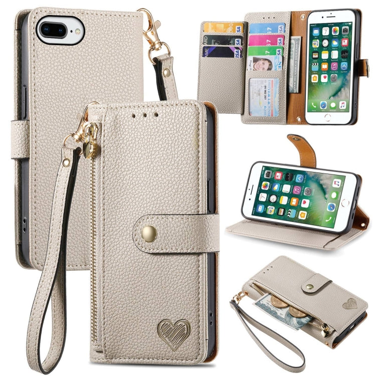 Custodia per telefono in pelle con cordino Love Zipper, For iPhone 7 Plus / 8 Plus, For iPhone 6 Plus / 6s Plus, For iPhone 6 / 6s