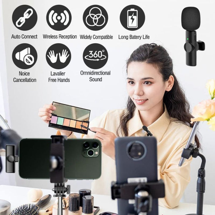 Mini microfono Bluetooth Microfono wireless lavalier con riduzione del rumore per iPhone / iPad, con ricevitore a 8 pin, Single Microphone, Dual Microphones