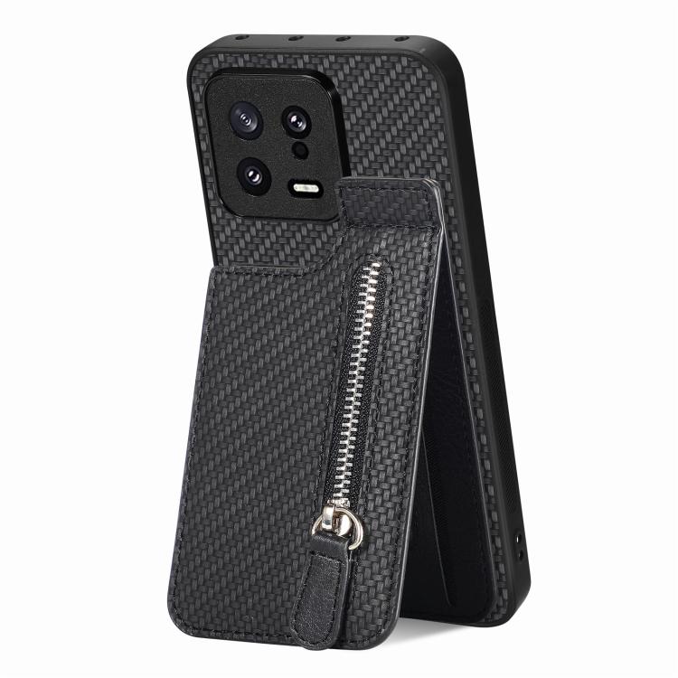 Custodia portafoglio in fibra di carbonio con cerniera per Xiaomi