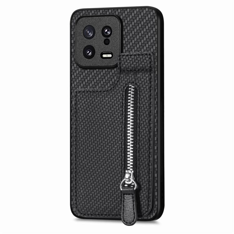 Custodia portafoglio in fibra di carbonio con cerniera per Xiaomi