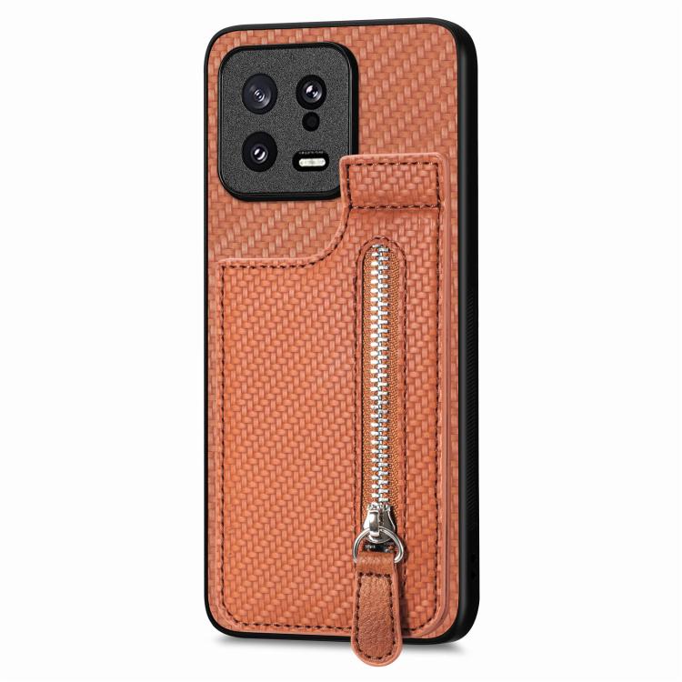 Custodia portafoglio in fibra di carbonio con cerniera per Xiaomi