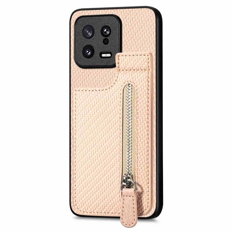 Custodia portafoglio in fibra di carbonio con cerniera per Xiaomi