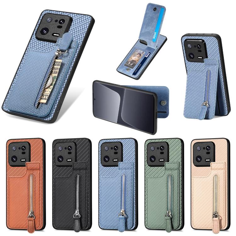 Custodia portafoglio in fibra di carbonio con cerniera per Xiaomi