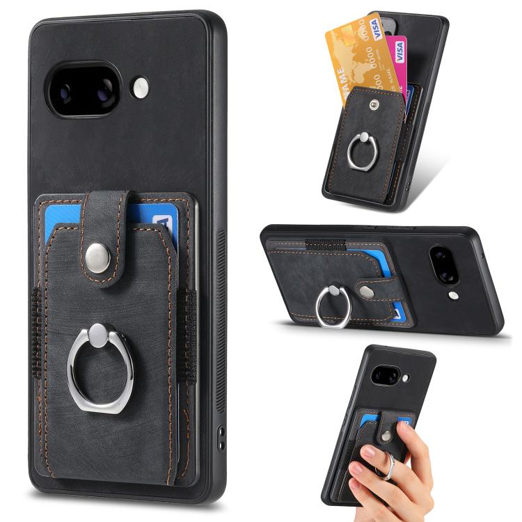 Retro cassa del telefono del raccoglitore della carta dell'anello di pelle-tatto, For Google Pixel 10 Pro XL, For Google Pixel 9a, For Google Pixel 9 Pro XL, For Google Pixel 7a