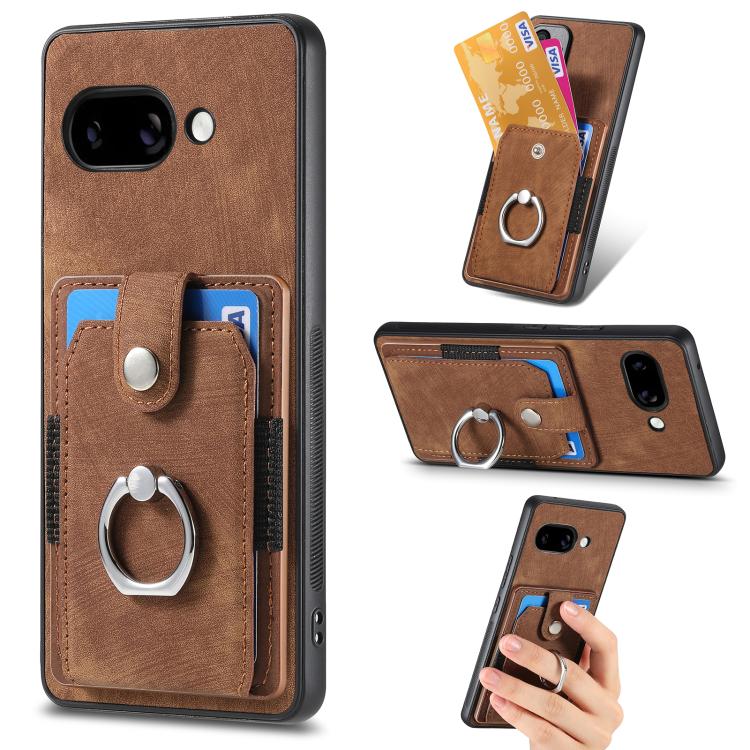 Retro cassa del telefono del raccoglitore della carta dell'anello di pelle-tatto, For Google Pixel 10 Pro XL, For Google Pixel 9a, For Google Pixel 9 Pro XL, For Google Pixel 7a