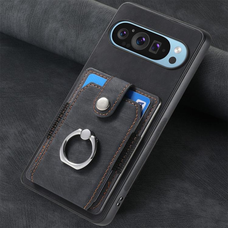 Retro cassa del telefono del raccoglitore della carta dell'anello di pelle-tatto, For Google Pixel 10 Pro XL, For Google Pixel 9a, For Google Pixel 9 Pro XL, For Google Pixel 7a
