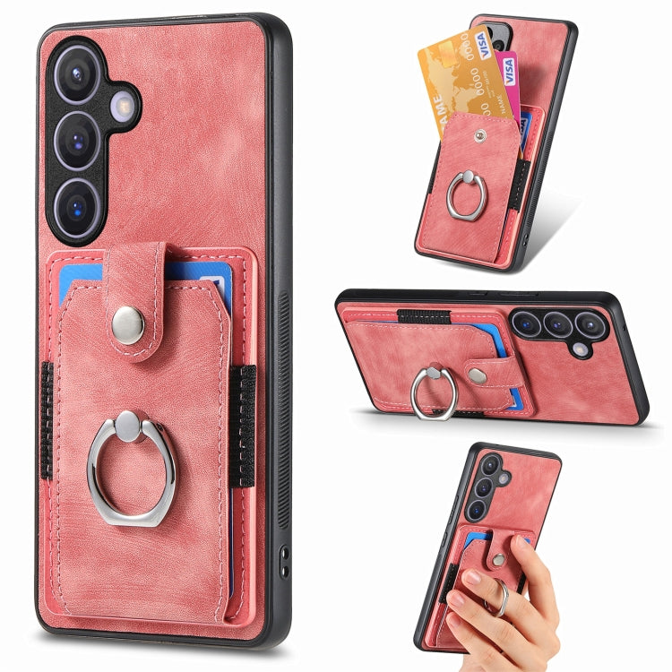 Custodia portafoglio TPU e PU con anello per Samsung Galaxy S24+