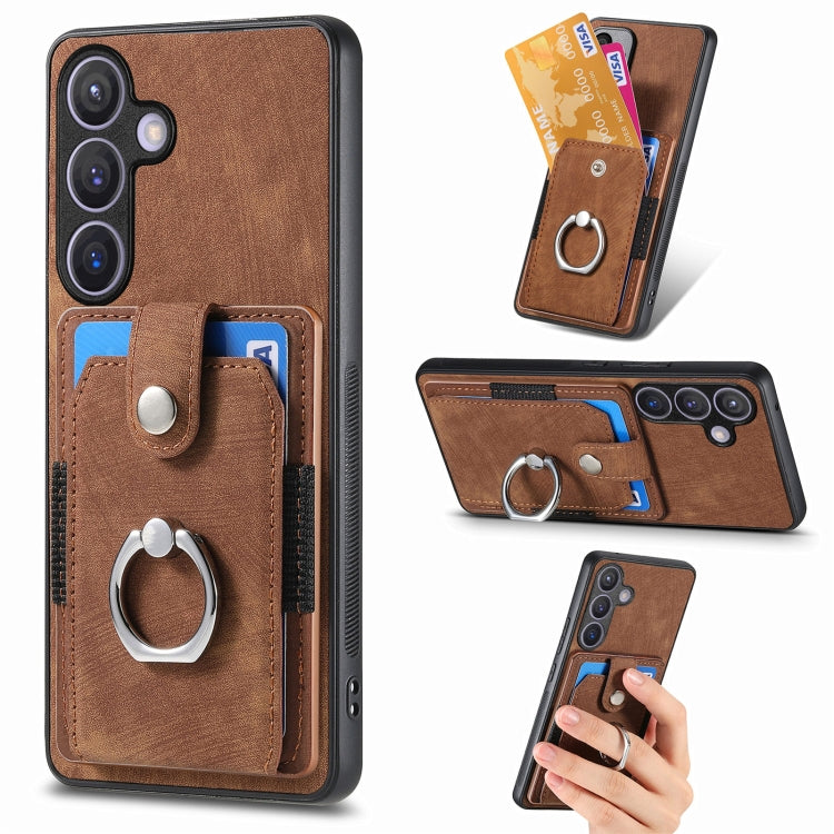 Custodia portafoglio TPU e PU con anello per Samsung Galaxy S24+