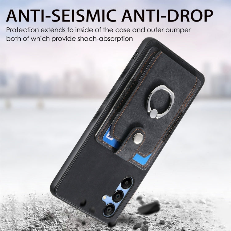 Custodia portafoglio TPU e PU con anello per Samsung Galaxy S24+