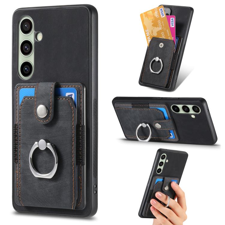 Custodia portafoglio TPU con anello per Samsung Galaxy S25 Edge