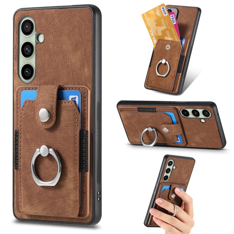 Custodia portafoglio TPU con anello per Samsung Galaxy S25 Edge