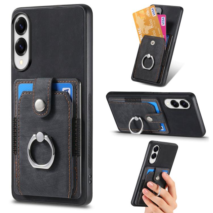 Custodia portafoglio TPU con anello per Samsung Galaxy S25 Edge