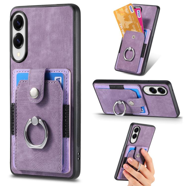 Custodia portafoglio TPU con anello per Samsung Galaxy S25 Edge