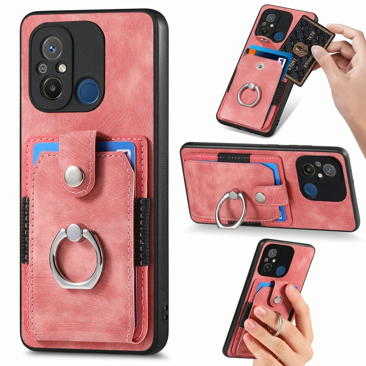 Retro cassa del telefono del raccoglitore della carta dell'anello di pelle-tatto, For Redmi 12C, For Redmi Note 12 4G, For Redmi Note 12 Pro+