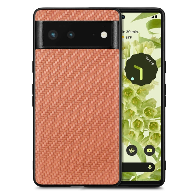Cover posteriore in pelle con texture in fibra di carbonio, For Google Pixel 6
