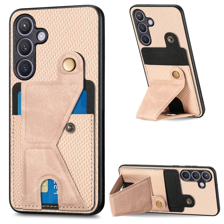 Portafoglio in fibra di carbonio Flip Card Custodia per telefono con supporto a forma di K, For Samsung Galaxy A36, For Samsung Galaxy S24 Ultra 5G, For Samsung Galaxy S24+ 5G, For Samsung Galaxy A22 4G