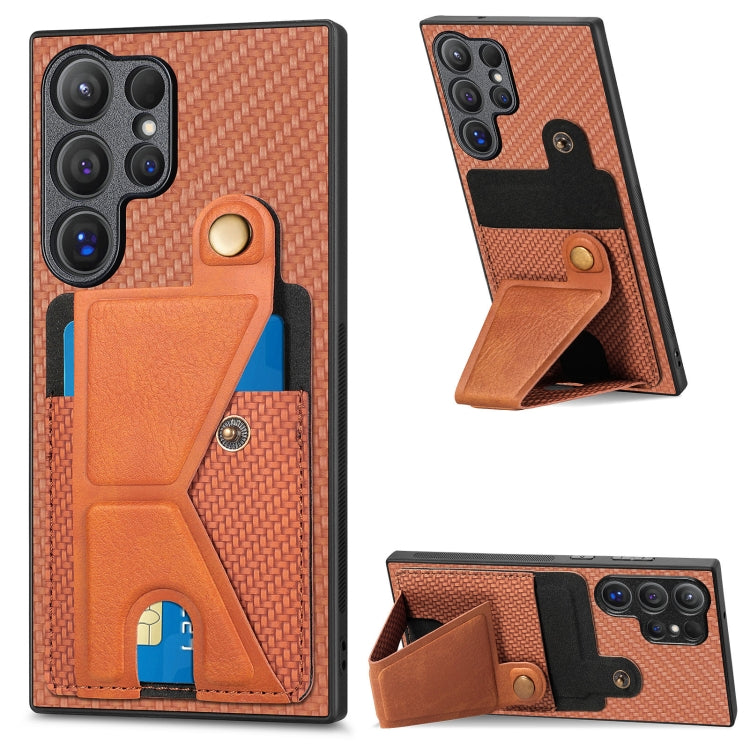 Portafoglio in fibra di carbonio Flip Card Custodia per telefono con supporto a forma di K, For Samsung Galaxy A36, For Samsung Galaxy S24 Ultra 5G, For Samsung Galaxy S24+ 5G, For Samsung Galaxy A22 4G
