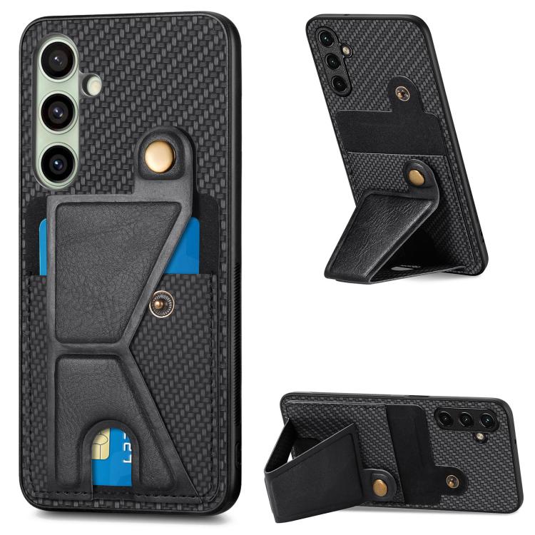 Portafoglio in fibra di carbonio Flip Card Custodia per telefono con supporto a forma di K, For Samsung Galaxy A36, For Samsung Galaxy S24 Ultra 5G, For Samsung Galaxy S24+ 5G, For Samsung Galaxy A22 4G