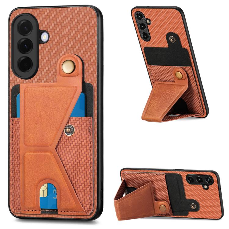 Portafoglio in fibra di carbonio Flip Card Custodia per telefono con supporto a forma di K, For Samsung Galaxy A57 5G, For Samsung Galaxy A37 5G, For Samsung Galaxy S25 Edge 5G, For Samsung Galaxy A56 5G