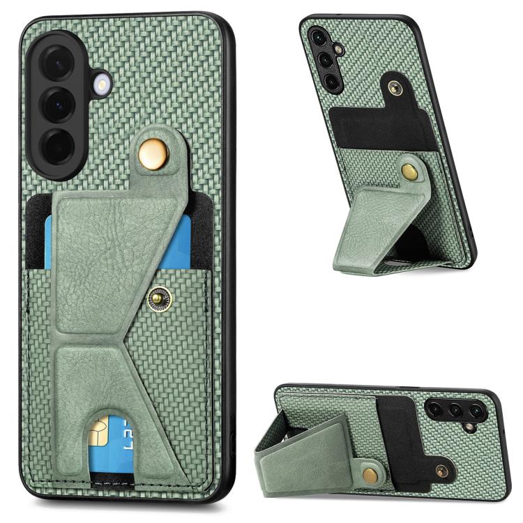 Portafoglio in fibra di carbonio Flip Card Custodia per telefono con supporto a forma di K, For Samsung Galaxy A57 5G, For Samsung Galaxy A37 5G, For Samsung Galaxy S25 Edge 5G, For Samsung Galaxy A56 5G