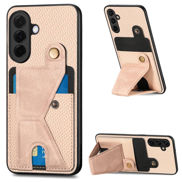 Portafoglio in fibra di carbonio Flip Card Custodia per telefono con supporto a forma di K, For Samsung Galaxy A57 5G, For Samsung Galaxy A37 5G, For Samsung Galaxy S25 Edge 5G, For Samsung Galaxy A56 5G
