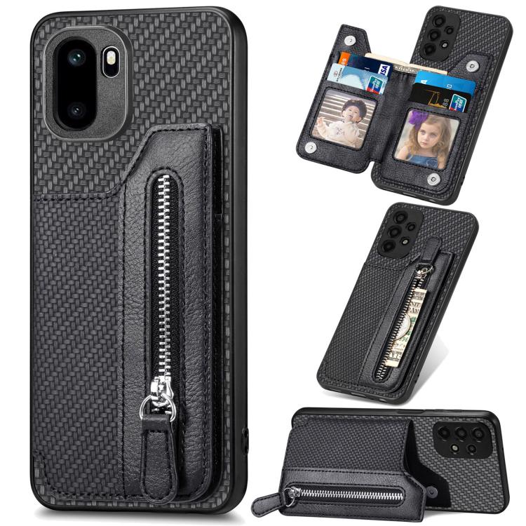Custodia per cellulare a portafoglio con cerniera orizzontale in fibra di carbonio, For OnePlus Ace 6 / 6T / 15R, For OnePlus 15, For OnePlus Nord CE 3 Lite, For OnePlus Nord CE 2 Lite 5G