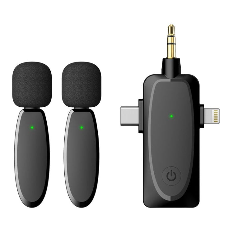 Mini microfoni lavalier wireless 3 in 1 per iPhone/Android/fotocamera con funzione di riduzione del rumore, One by Two