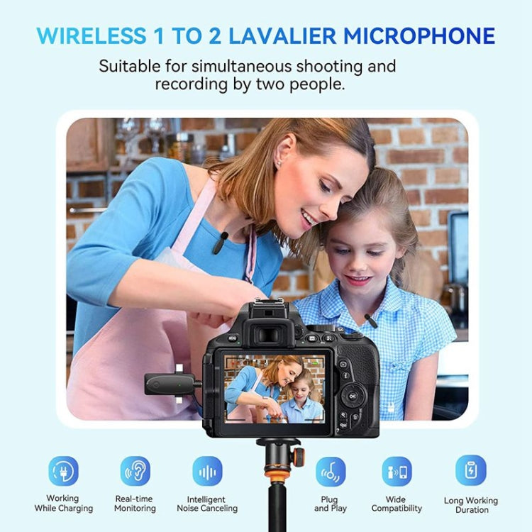 Mini microfoni lavalier wireless 3 in 1 per iPhone/Android/fotocamera con funzione di riduzione del rumore, One by Two