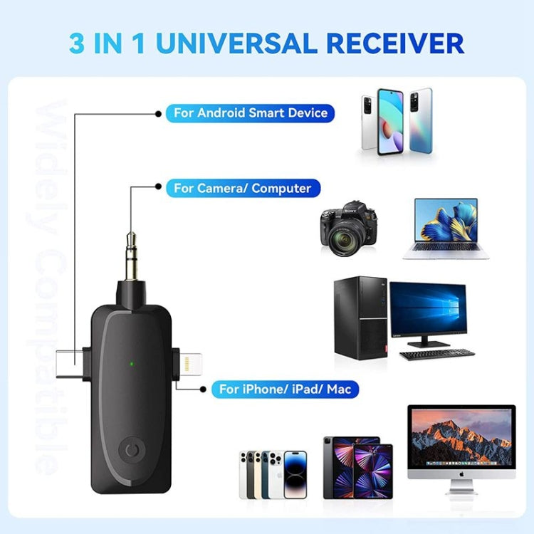 Microfono Lavalier Wireless 3 in 1 per smartphone e fotocamere