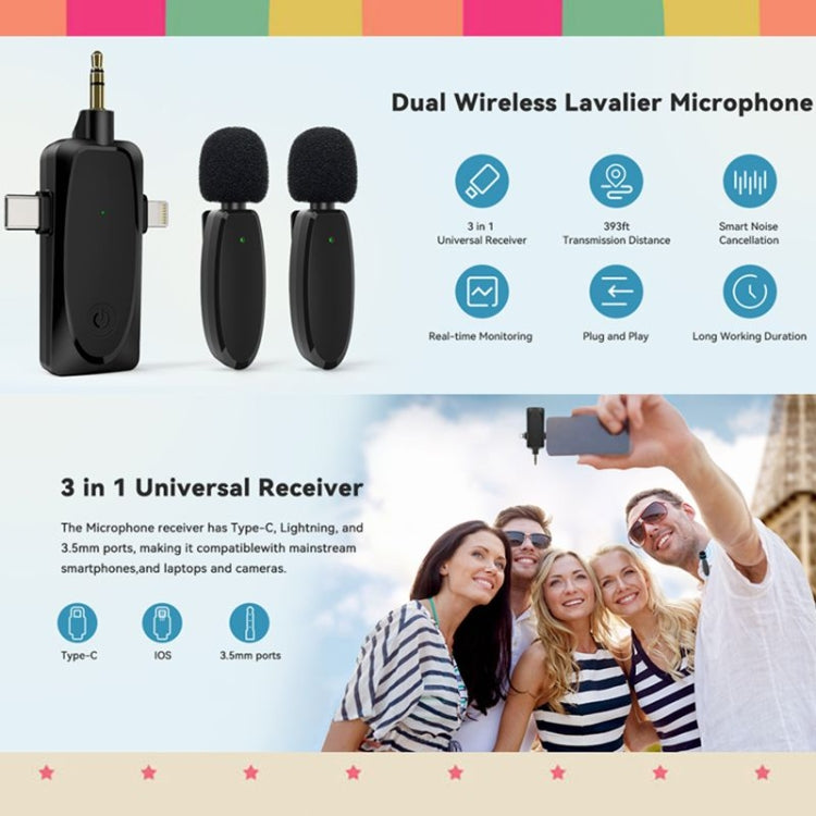 Microfono Lavalier Wireless 3 in 1 per smartphone e fotocamere