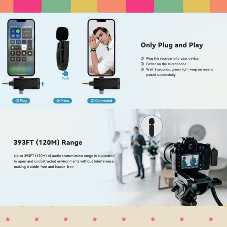 Microfono Lavalier Wireless 3 in 1 per smartphone e fotocamere