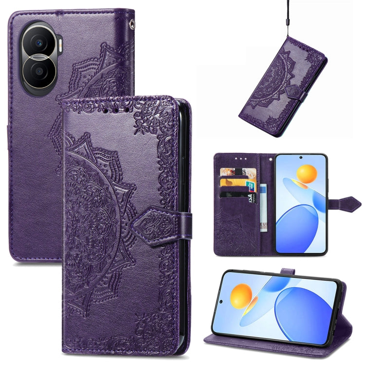 Custodia per telefono in pelle goffrata fiore mandala, For Honor 90 Lite, For Honor Play 7T Pro, For Honor 30i