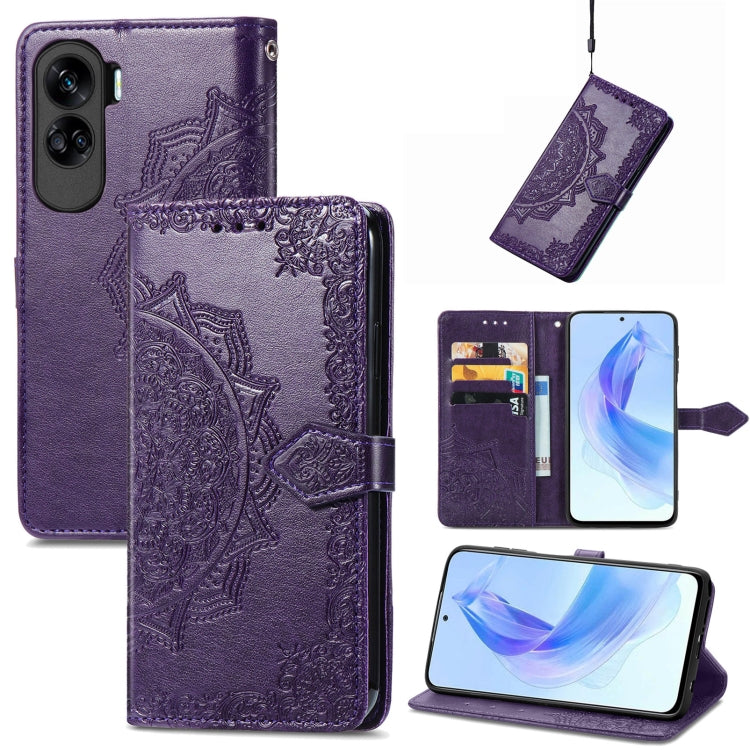 Custodia per telefono in pelle goffrata fiore mandala, For Honor 90 Lite, For Honor Play 7T Pro, For Honor 30i
