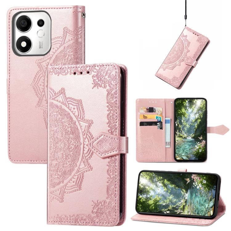 Custodia per telefono in pelle goffrata fiore mandala, For Honor 600 Smart 5G, For Honor Play 80 Plus 5G, For Honor 400 Lite Global, For Honor 200 Smart