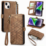 Custodia portafoglio in pelle con cerniera per iPhone 13 e 14 Pro
