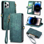 Custodia portafoglio in pelle con cerniera per iPhone