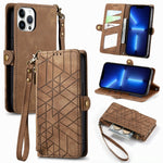 Custodia portafoglio in pelle con cerniera per iPhone