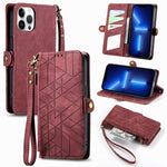 Custodia portafoglio in pelle con cerniera per iPhone