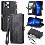 Custodia portafoglio in pelle con cerniera per iPhone