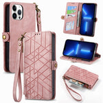 Custodia portafoglio in pelle con cerniera per iPhone