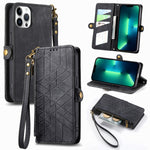 Custodia portafoglio in pelle con cerniera per iPhone