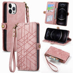 Custodia portafoglio in pelle con cerniera per iPhone