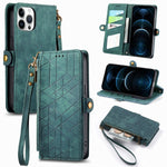 Custodia portafoglio in pelle con cerniera per iPhone