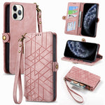 Custodia portafoglio in pelle con cerniera per iPhone