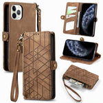 Custodia portafoglio in pelle con cerniera per iPhone