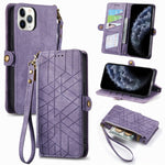 Custodia portafoglio in pelle con cerniera per iPhone