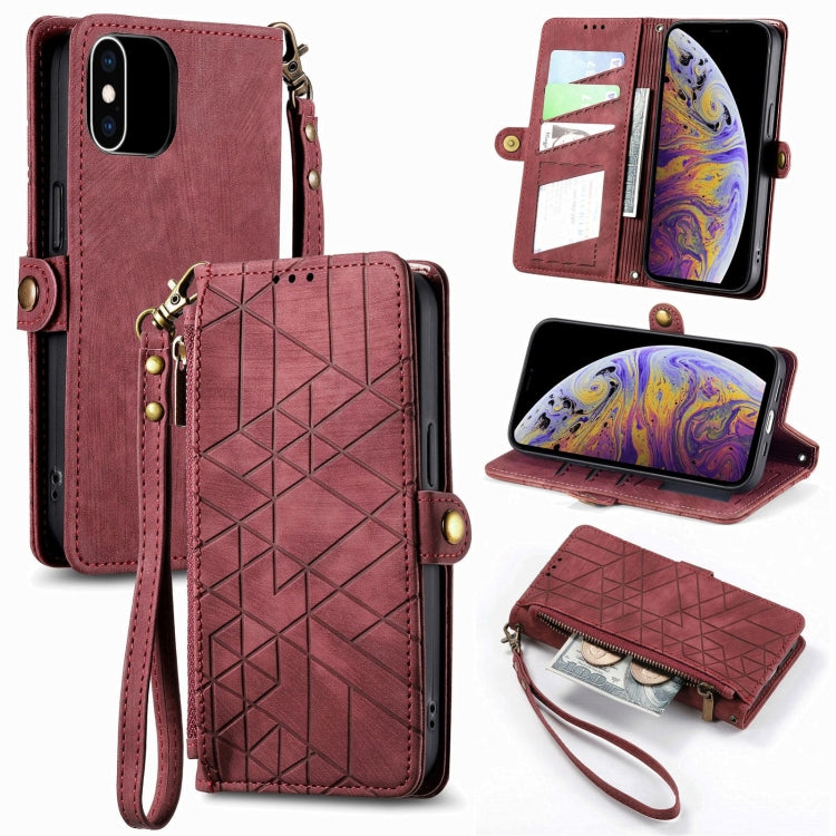 Portafoglio con cerniera geometrica Portafoglio in pelle con fibbia laterale, For iPhone XS Max, For iPhone 7 Plus / 8 Plus, For iPhone 6 Plus / 6s Plus, For iPhone 6 / 6s